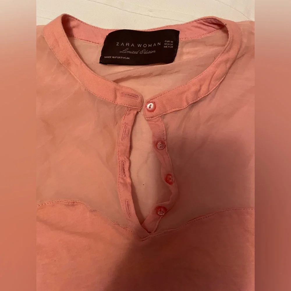 ZARA | limited edition cotton and silk pink sheer t shirt | size M - Picture 4 of 7